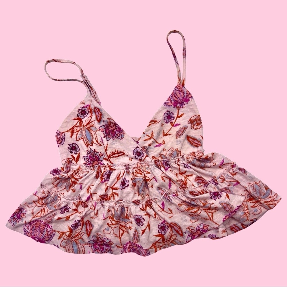 SO Asymmetrical Ruffled Pink and Red Camisole